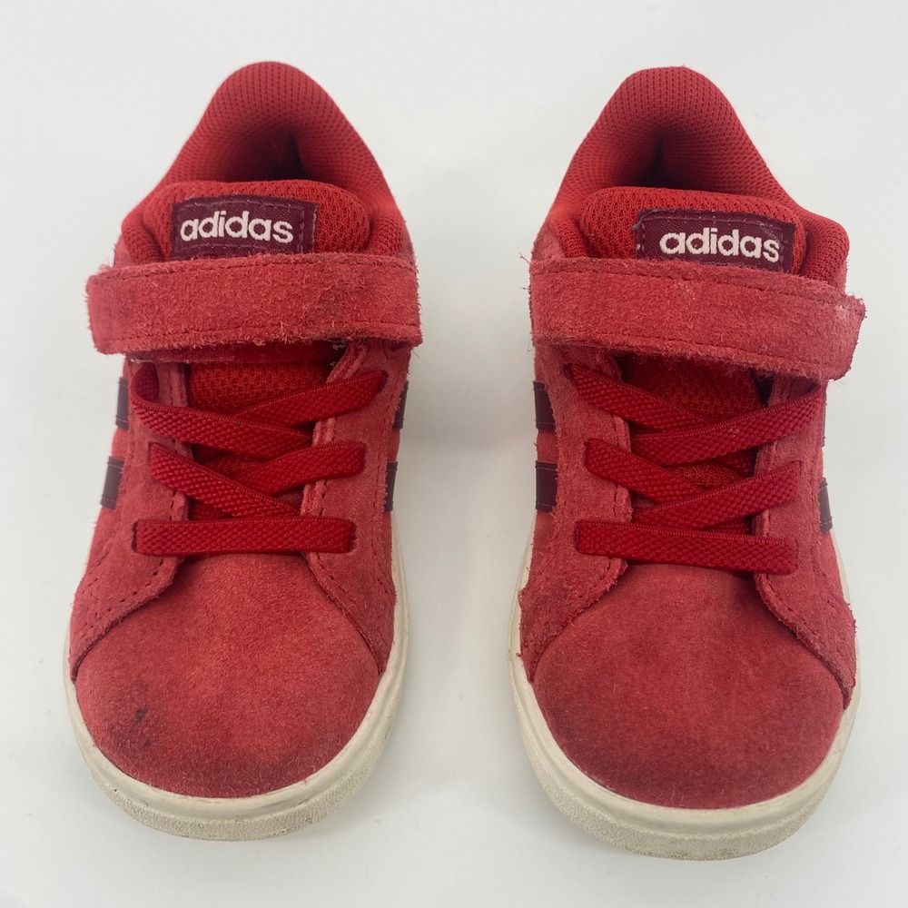 Adidas Grand Court Sneakers Kids 6.5K Red Suede Hook and Loop JR0777‎